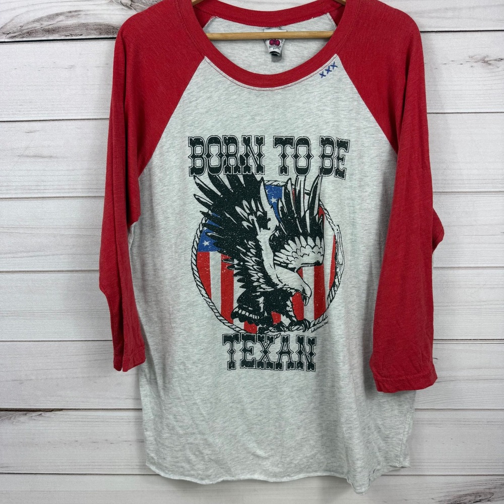 Bohemian Cowgirl Graphic Baseball Tee Born to Be‎ Texan Womens L
